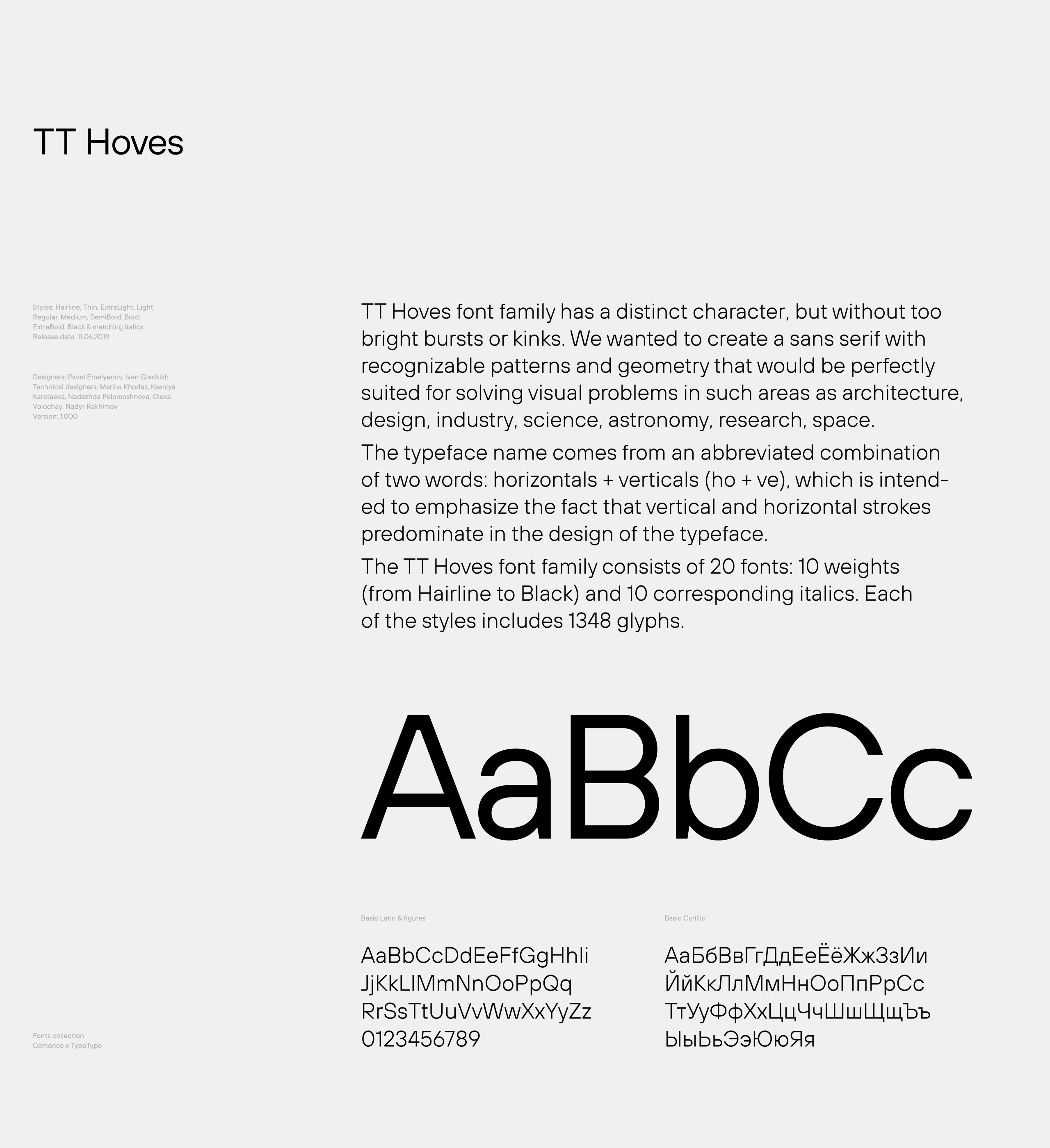 Шрифт TT Hoves. Production шрифт. TT Norms Pro, студия TYPETYPE. Product fonts.